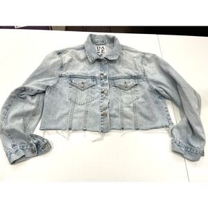Daze Blue Denim Jean Jacket Medium Trucker Cut‎ Off Cropped Classic Retro grunge
